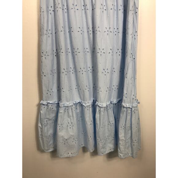 J. Crew Midi Dress Women's 8 Blue V Neck Puff Sleeve Eyelet Tiered Feminine - Picture 8 of 15